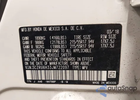 2018 Honda Hr-V Lx z USA, uszkodzony, nr VIN 3CZRU6H33JM722097